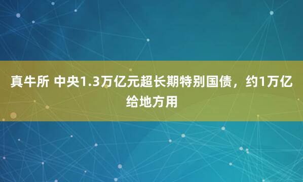 真牛所 中央1.3万亿元超长期特别国债，约1万亿给地方用