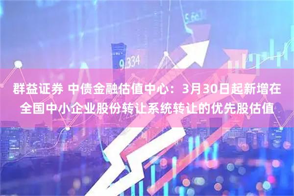 群益证券 中债金融估值中心：3月30日起新增在全国中小企业股份转让系统转让的优先股估值